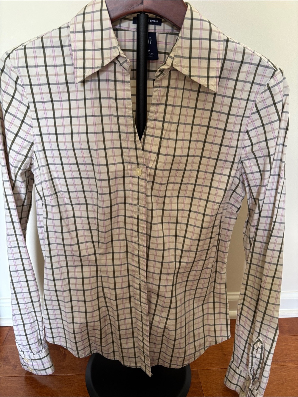 Gap Womens Medium Plaid Button Down‎ Shirt Neutral Long Sleeve Casual Top
